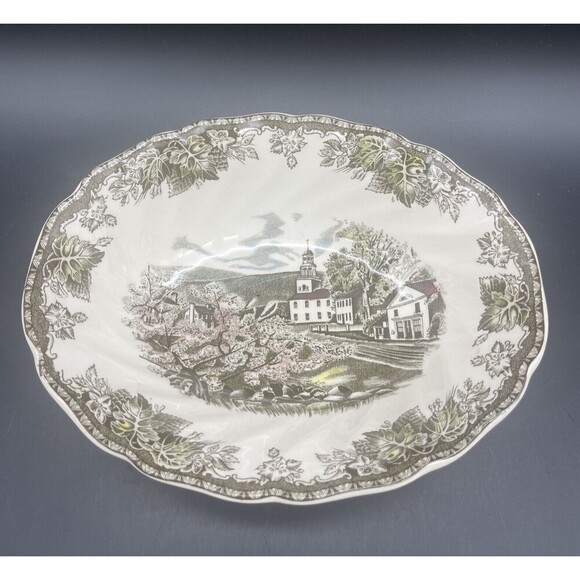 Johnson Bros FRIENDLY VILLAGE 8” Round & 9” Oval Serving Bowls Set Of 2 EUC - Picture 6 of 8